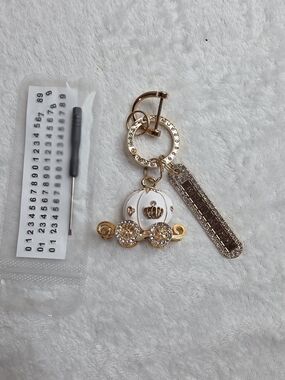 Gold-Tone Crystal Carriage Keychain Charm - White & Gold